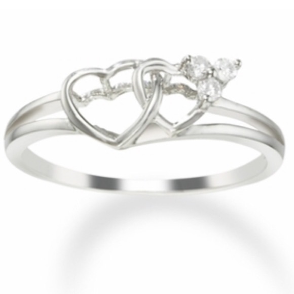 Jewelry - Diamond and 14k White Gold Heart Promise Ring